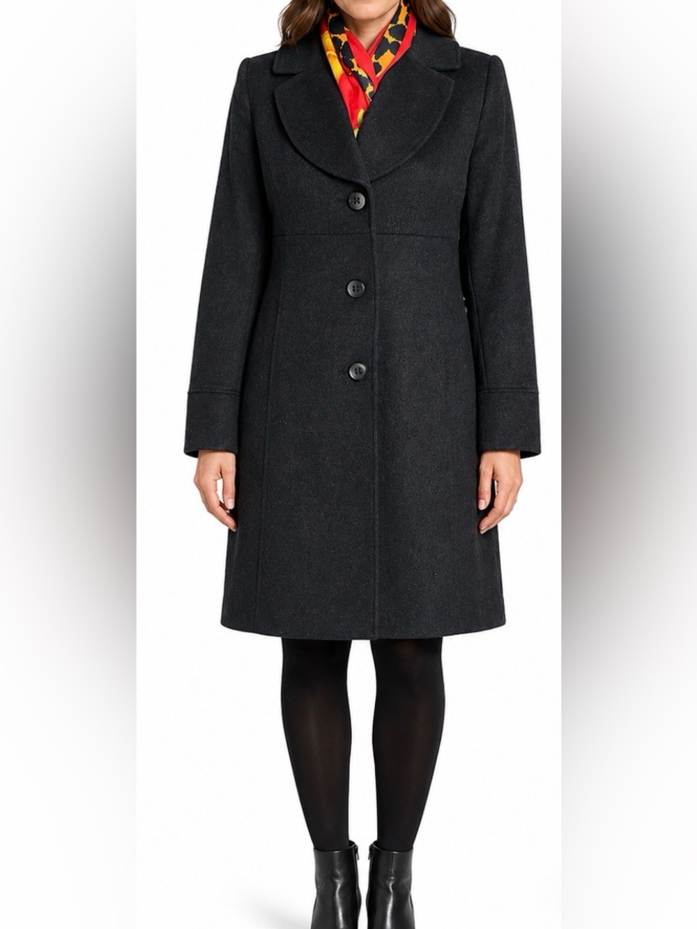 Elegant Charcoal Gray Wool Blend Coat w/ Statement Collar– Women’s Size 6P
